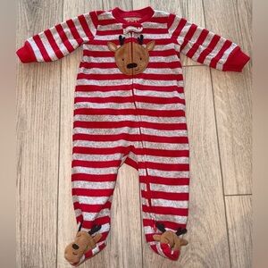 Carter's Red and Gray Striped Footie with Reindeer